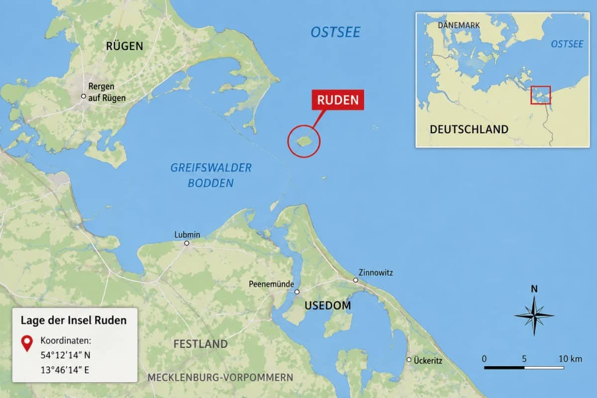Insel Ruden: Geschichte, Natur und Besuch im Bodden Karte Insel Ruden